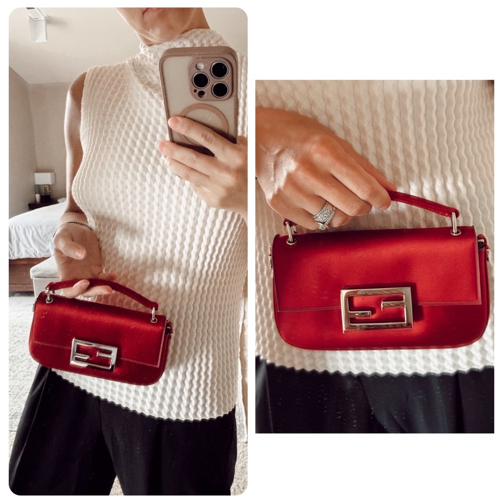 SOLD‼️Fendi mini baguette red satin crossbody bag phone pouch - Picture 3 of 11